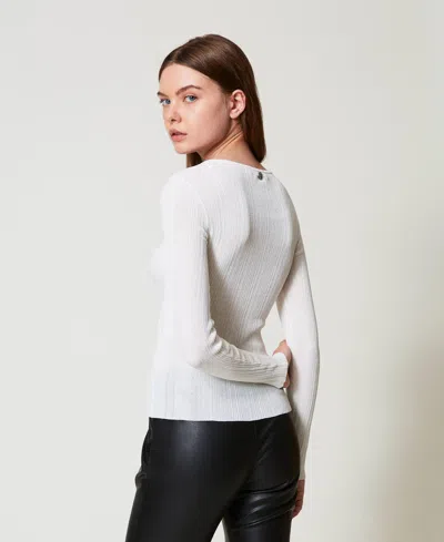 Actitude By Twinset Pull Côtelé Avec Fente In White