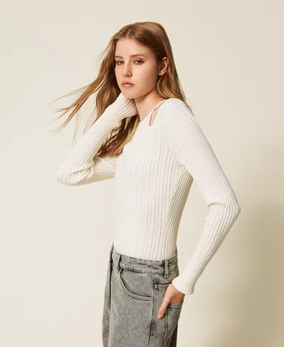 Actitude By Twinset Pull En Fil Recyclé Avec Ajour In Neutral