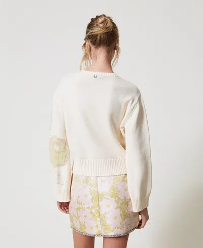 Actitude By Twinset Pull Jacquard Avec Roses In Metallic