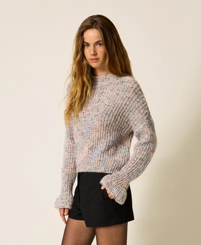 Actitude By Twinset Pull Multicolore Avec Volants In Gray