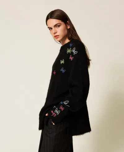 Actitude By Twinset Pull Myfo En Laine Mélangée Avec Broderie In Black