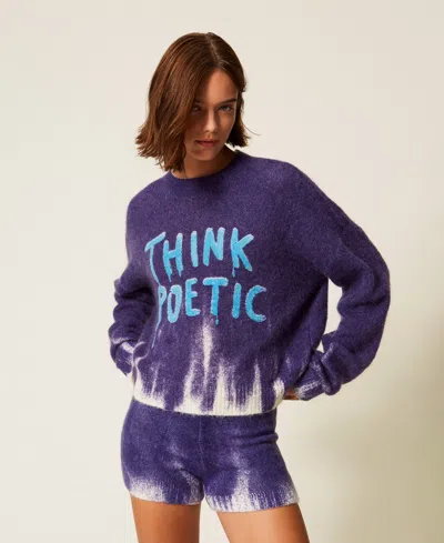 Actitude By Twinset Myfo Wool Blend Jumper With Print In Purple