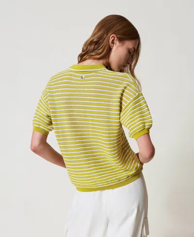 Actitude By Twinset Pull Polo Avec Rayures Lurex In Yellow