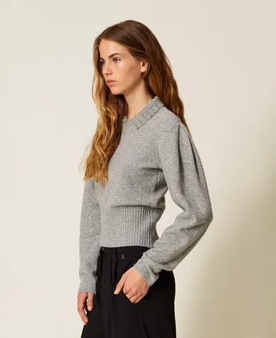 Actitude By Twinset Pull Polo En Fil Recyclé In Gray