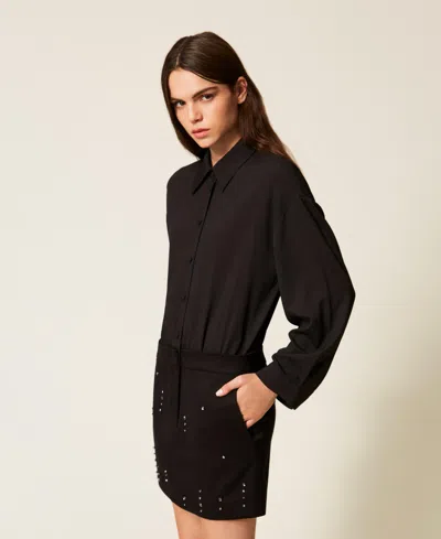 Actitude By Twinset Robe Courte Avec Broderie Réalisée À La Main In Black