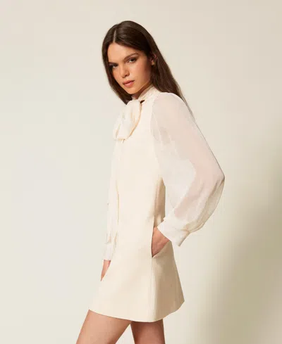 Actitude By Twinset Robe Courte Avec Col Lavallière In White
