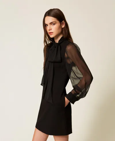 Actitude By Twinset Short Dress With Sash Neck In Black