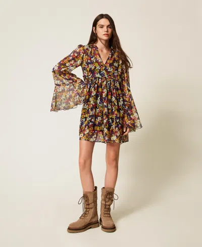 Actitude By Twinset Robe Courte En Crépon Recyclé Avec Imprimé In Multi