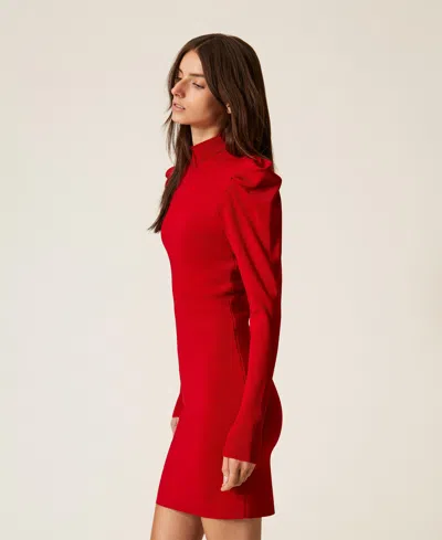 Actitude By Twinset Robe Courte En Maille Avec Drapé In Red