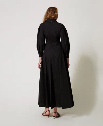 Actitude By Twinset Robe Longue Chemisier En Popeline In Black