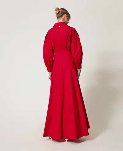 Actitude By Twinset Robe Longue Chemisier En Popeline In Red