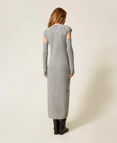 Actitude By Twinset Robe Longue En Fil Recyclé Avec Manchons In Gray