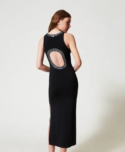 Actitude By Twinset Robe Longue En Maille Avec Sequins In Black