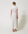 Actitude By Twinset Robe Longue En Popeline Avec Macramé In White