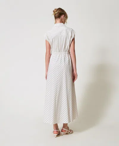Actitude By Twinset Robe Longue En Popeline Avec Macramé In White