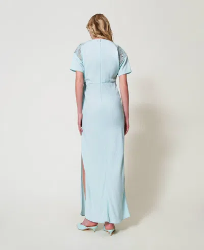 Actitude By Twinset Robe Longue En Sergé Avec Broderie In Blue
