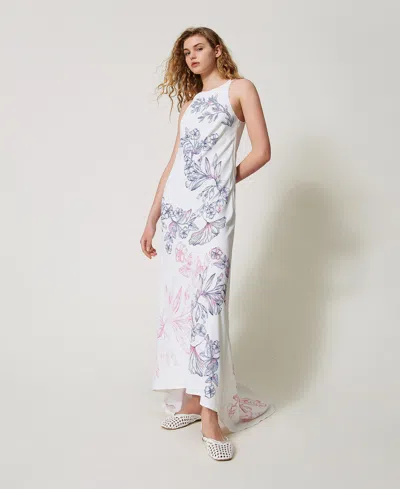 Actitude By Twinset Robe Longue Myfo En Crêpe De Chine In Multi