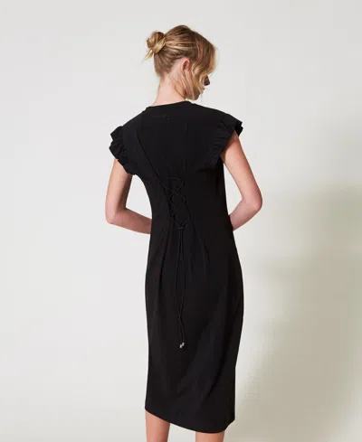 Actitude By Twinset Robe Midi Avec Cordon De Serrage Croisé In Black