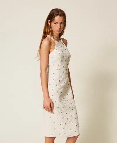 Actitude By Twinset Robe Midi En Tissu Bouclé Avec Broderies In Neutral