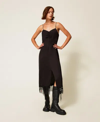 Actitude By Twinset Robe Midi Myfo Avec Dentelle Et Broderies In Black