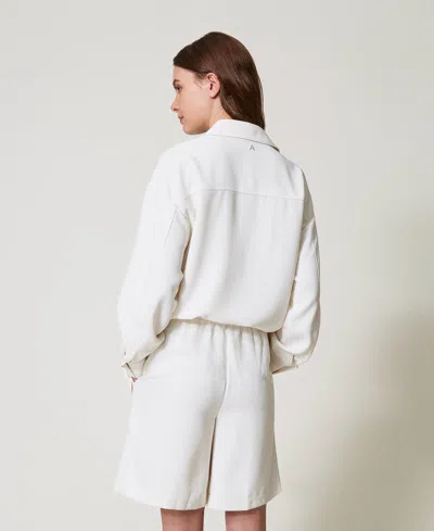 Actitude By Twinset Short En Crêpe Piqué In White