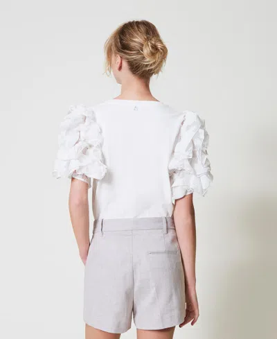 Actitude By Twinset Short En Lin Mélangé Avec Pinces In White