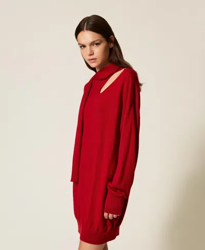Actitude By Twinset Short Wool Blend Dress With Cut-out In Red