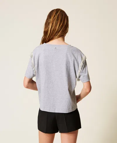Actitude By Twinset T-shirt Avec Franges De Perles In Gray