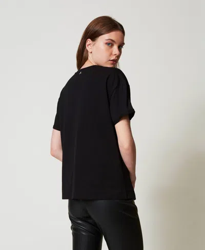 Actitude By Twinset T-shirt Avec Logo En Lurex In Black