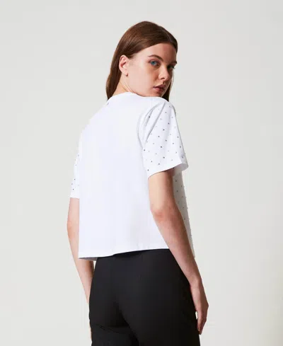Actitude By Twinset T-shirt Boxy Avec Strass In White