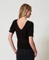Actitude By Twinset T-shirt Double Usage En Jacquard Floral In Black
