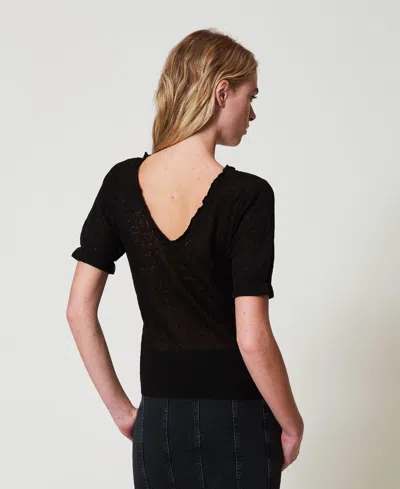 Actitude By Twinset T-shirt Double Usage En Jacquard Floral In Black