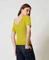 Actitude By Twinset T-shirt Double Usage En Jacquard Floral In Green