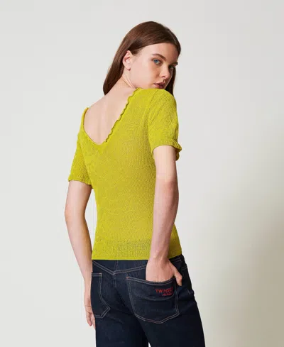 Actitude By Twinset T-shirt Double Usage En Jacquard Floral In Green
