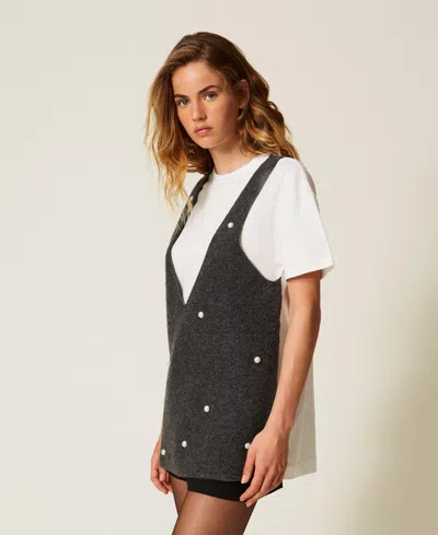 Actitude By Twinset T-shirt En Maille Avec Perles In Gray