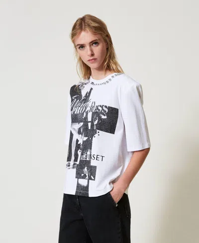 Actitude By Twinset T-shirt Imprimé Avec Broderie Réalisée À La Main In White