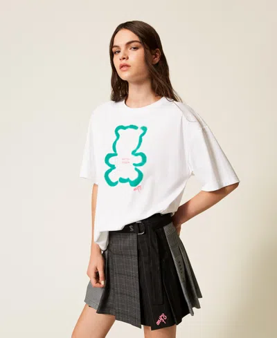 Actitude By Twinset T-shirt Oversize Myfo Avec Imprimé In White