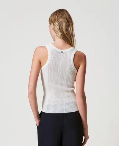 Actitude By Twinset Top Ajusté En Maille Côtelée In White