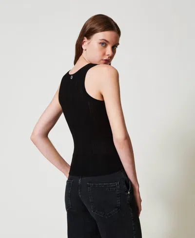 Actitude By Twinset Top Ajusté En Maille Côtelée In Black