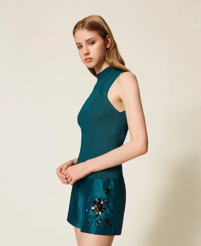 Actitude By Twinset Top Col Montant En Fil Recyclé In Green