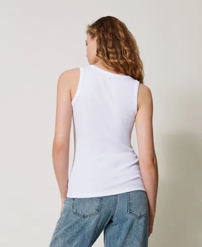 Actitude By Twinset Top Côtelé Avec Strass In White