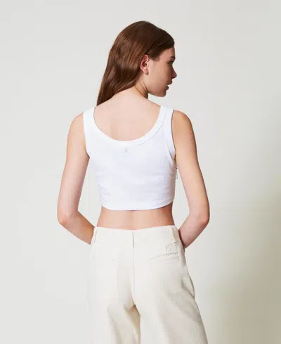 Actitude By Twinset Top Cropped Avec Broderies In White