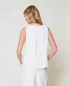 Actitude By Twinset Top En Crêpe De Chine Brodé In White