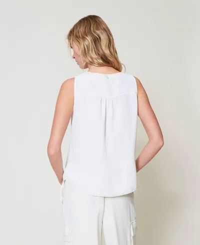 Actitude By Twinset Top En Crêpe De Chine Brodé In White