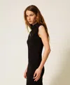 Actitude By Twinset Top En Maille Et Organza In Black