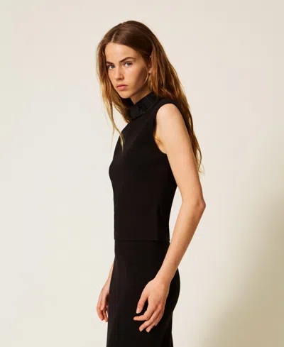 Actitude By Twinset Top En Maille Et Organza In Black