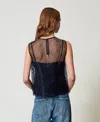 Actitude By Twinset Top En Organza Avec Broderies Réalisées À La Main In Blue