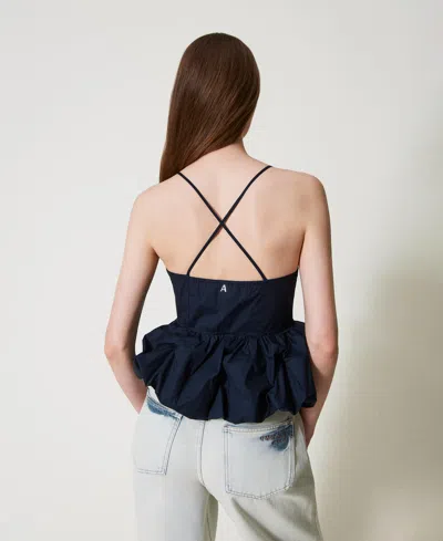 Actitude By Twinset Top En Popeline Avec Volant In Black