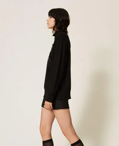 Actitude By Twinset Turtleneck Jumper With Sequin Embroidery In Black