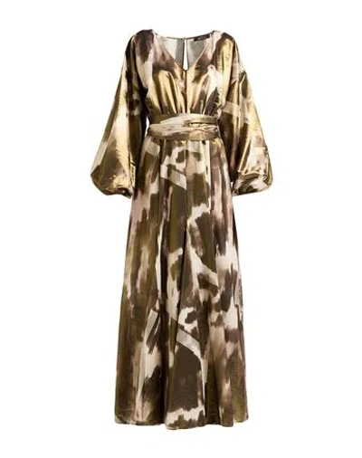 Actitude By Twinset Woman Maxi Dress Military Green Size S Cotton, Metallic Polyester